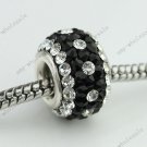 Clear&Black Czech Crystal 925 Silver Big Hole Loose Bead Fit Charm Bracelet