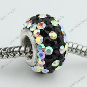 Black Colorful Czech Crystal 925 Silver Big Hole Loose Bead Fit Charm Bracelet