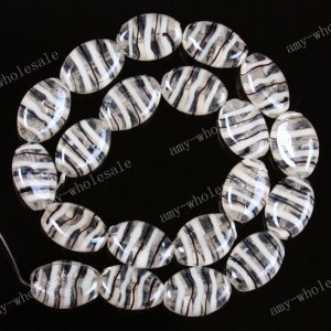 CLEAR LAMPWORK GLASS OVAL STRIPE LOOSE BEADS 20PCS