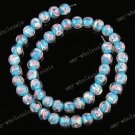 8MM SKY BLUE LAMPWORK GLASS ROUND LOOSE BEADS 14"L