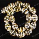 YELLOW LAMPWORK GLASS OVAL STRIPE LOOSE BEADS 20PCS