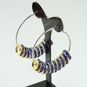 Blue Fashion Spacer Loose Beads Finding Brass Hook Circle Hoop Earring 40mm