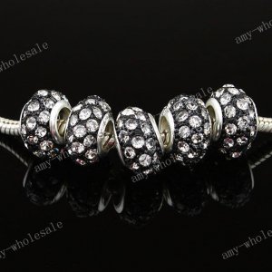 10x Clear European Crystal Resin Big Hole Black Bead Fit Charm Bracelet