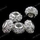 10PCS CLEAR RHINESTONE RESIN BIG HOLE BEAD FIT CHARM BRACELET