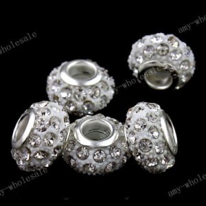 10PCS CLEAR RHINESTONE RESIN BIG HOLE BEAD FIT CHARM BRACELET