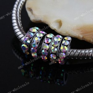 10x Clear AB Rhinestone Spacer Loose Big Hole Beads Findings Fit Charm Bracelet