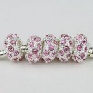 5PCS PINK CRYSTAL SILVER SPACER CHARM BEADS M010805