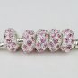 5PCS PINK CRYSTAL SILVER SPACER CHARM BEADS M010805