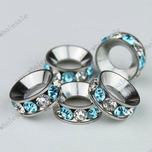 50X Clear&Royal Blue Crystal 18 KGP Big Hole Beads Fit Charm Bracelet WHOLESALE