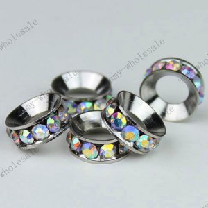 50X Clear AB Crystal 18 KGP Big Hole Beads Fit Snake Charm Bracelet WHOLESALE