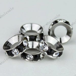 50X Clear&Black Crystal 18KGP Hole Beads Fit Snake Charm Bracelet WHOLESALE