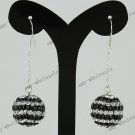 Black&Clear Czech Crystal Disco Ball 925 Sterling Silver  Hook Earring 14mm