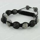 Black & Clear Crystal Disco Ball Round Beads Adjustable Hip Hop Bracelet
