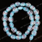 33PCS LAKE BLUE LAMPWORK GLASS OVAL LOOSE BEADS 12MM