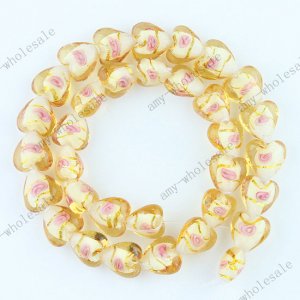 12MM LIGHT GOLDEN GLASS HEART LOOSE BEAD FINDINGS 33PCS