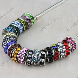 WHOLESALE MIXED COLOR CRYSTAL CHARM BEAD FINDINGS FIT EUROPEAN BRACELET 100PCS
