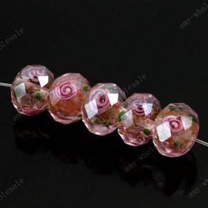 100x Pink Faceted Lampwork Spacer Glass Charm Beads 12mm WHOLE SALE