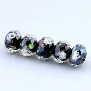 WHOLE SALE 100pcs BLACK LAMPWORK GLASS FLOWER FACETED  LOOSE BEADS