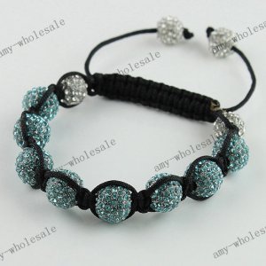 Ocean Blue Crystal Disco Ball Bead Adjustable Bracelet