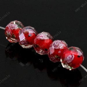 50x Red Faceted Lampwork Spacer Glass Loose Beads 12mm WHOLE SALE