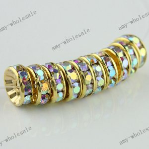100x Clear AB Crystal Spacer Gold Charm Beads Wholesale