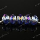 5X BLUE AB CRYSTAL GLASS CHARM HOLE BEADS FIT BRACELET
