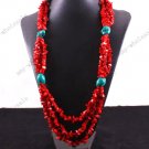 TURQUOISE NUGGET & CORAL CHIP BEADS NECKLACE 32"L