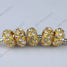 50X CLEAR CRYSTAL GOLD CHARM BEADS FIT BRACELET  6X11MM