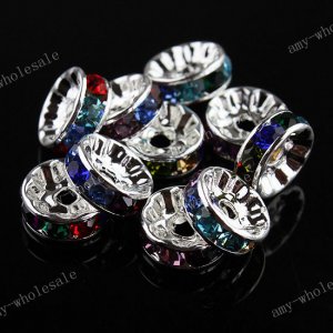100PCS MULTICOLOR CRYSTAL SPACER CHARM LOOSE BEADS 10MM