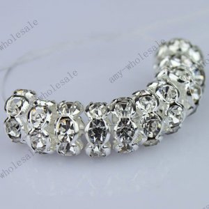 WHOLESALE 8MM Clear Crystal Silver  Spacer Beads Findings Fit Bracelet 50PCS