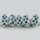 50pc WHOLESALE PEACOCK BLUE CRYSTAL SILVER SPACER BEADS