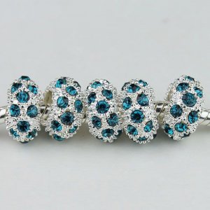 50pc WHOLESALE PEACOCK BLUE CRYSTAL SILVER SPACER BEADS