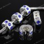 5x Blue Crystal Silver STOPPER CLIP/LOCKS EUROPEAN BEADS Fit Bracelet