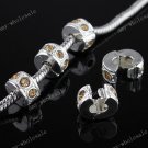 5x Light Golden Crystal Silver Stopper Clip Beads
