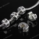 5x Gray Crystal Silver Stopper Clip Charm Beads Finding