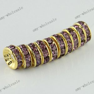 10x Light Purple Crystal Gold Spacer Loose Beads 10mm