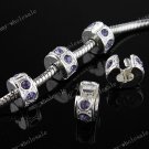 5x Violet Crystal Silver STOPPER CLIP/LOCKS EUROPEAN BEADS Fit Bracelet
