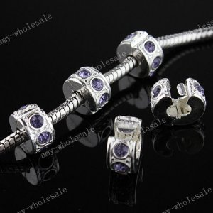 5x Violet Crystal Silver STOPPER CLIP/LOCKS EUROPEAN BEADS Fit Bracelet