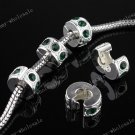 5x Deep Green Crystal Silver Stopper Clip Bead Findings