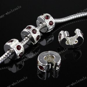 5x Deep Red Crystal Silver Stopper Clip Bead Findings