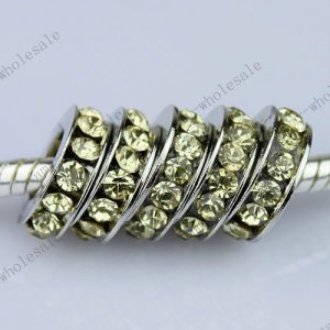 100X Light Yellow Crystal Big Hole European Beads Findings Fit Charm WHOLESALE