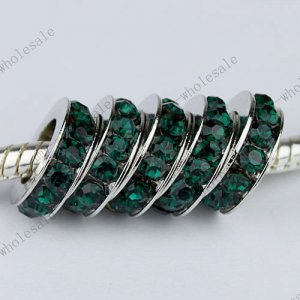 100X Deep Green Crystal Big Hole European Beads Findings Fit  Bracelet WHOLESALE