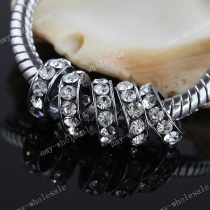 5x Clear Rhinestone Spacer Loose Beads Fit Bracelet