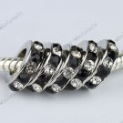 50X Black&Clear Crystal Big Hole European BeadsFit Charm Bracelet WHOLESALE