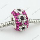1x Flower Czech Crystal 925 Sliver European Beads Findings Fit Charm Chain