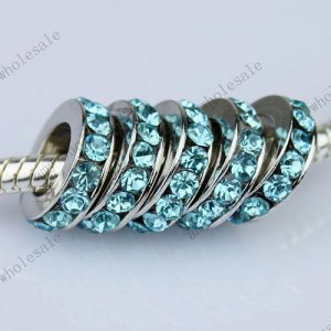 5X Ocean Blue Crystal Big Hole European Beads Findings Fit Charm Bracelet