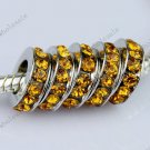 5X Golden Crystal Big Hole European Beads Findings Fit Charm Bracelet 3X10mm