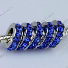 5X Blue Crystal Big Hole European Beads Findings Fit Charm Bracelet 3X10 mm