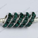 5X Deep Green Crystal Big Hole European Beads Findings Fit Charm Bracelet