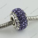 925 SILVER CZECH CRYSTAL Czech Crystal Big Hole EuropeVOILET & CLEAR CHARM  BEAD